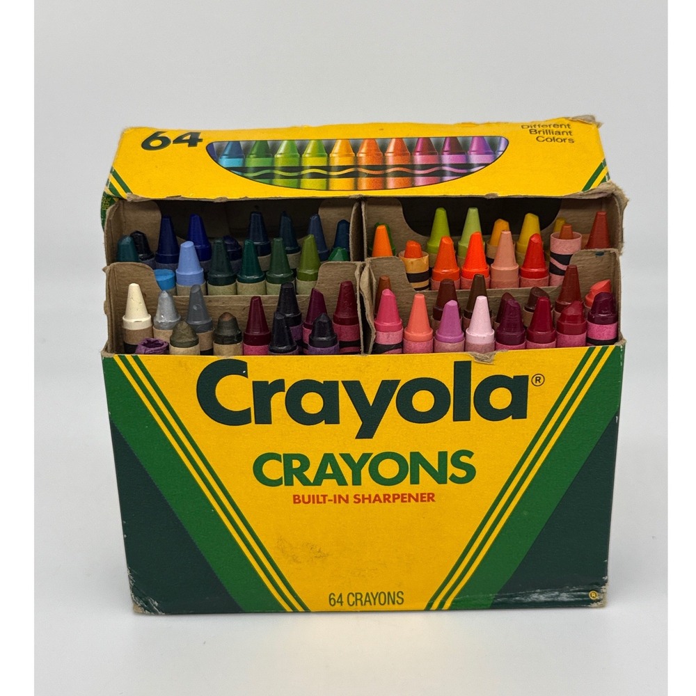 Vintage‎ 1990 Crayola Crayons 64 Box w/ Sharpener Retired Dandelion Binney Smith